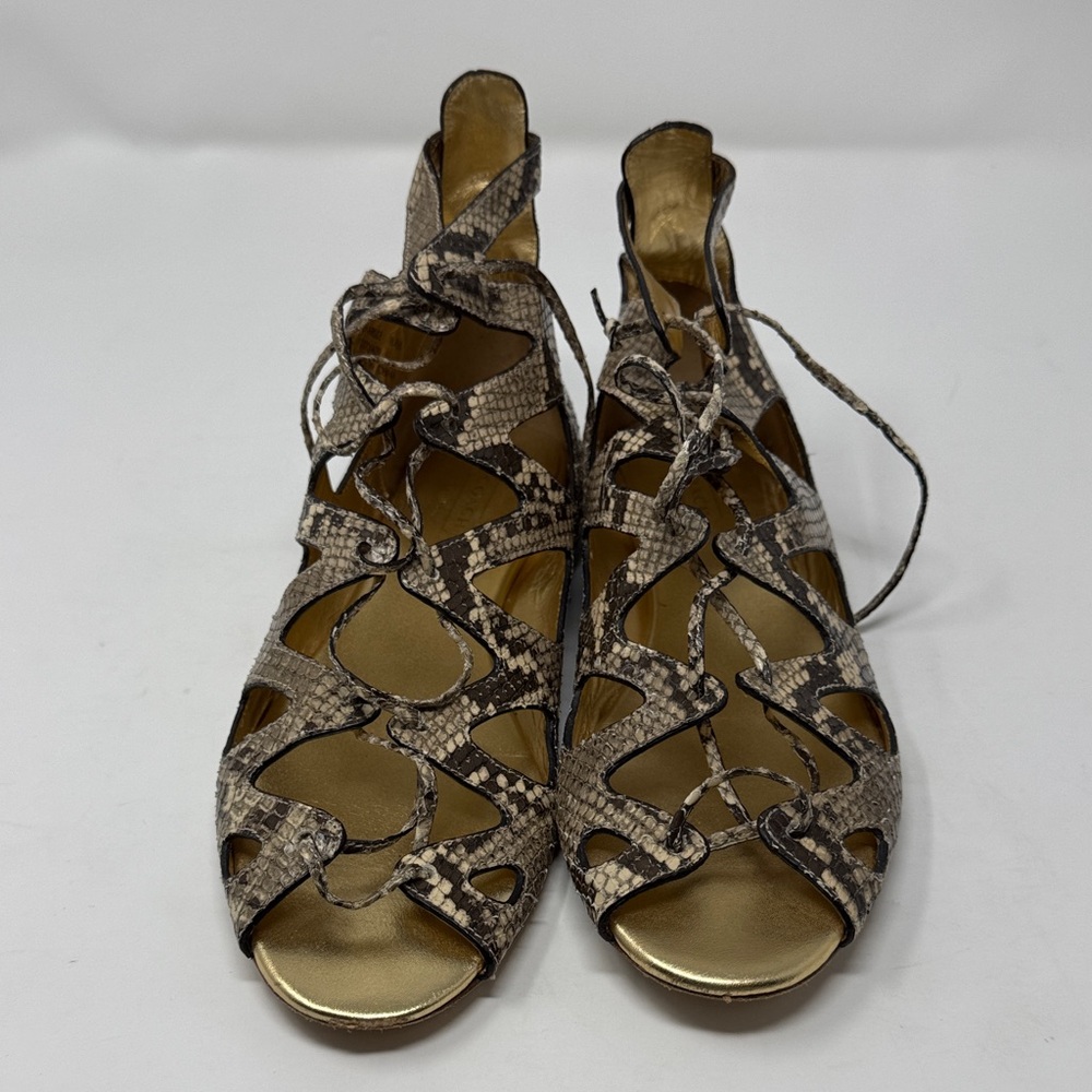 Coach Snake Print Gladiator Lace-Up Sandals - Tan and Brown leather